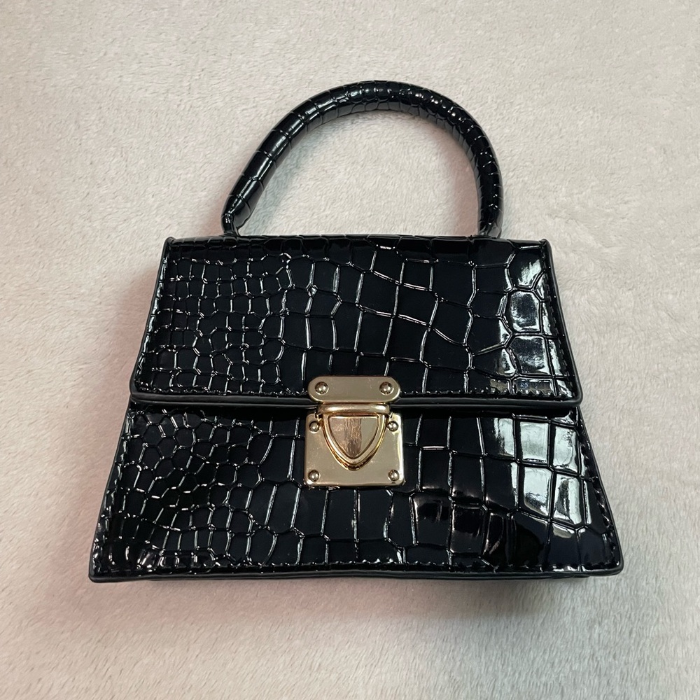 Black Mini Bag with Crocodile Texture